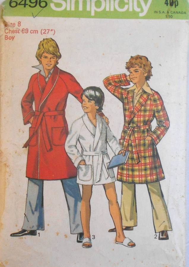 SIMPLICITY 6496 BOY'S ROBE IN 2 LENGTHS SIZE 8 YEARS CHEST 69 CM COMPLETE
