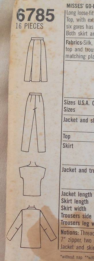 SIMPLICITY 6785 UNLINED JACKET-PULLOVER TOP-SKIRT-PANTS SIZE 12-14-16 COMPLETE CUT TO 16-ZIPLOC