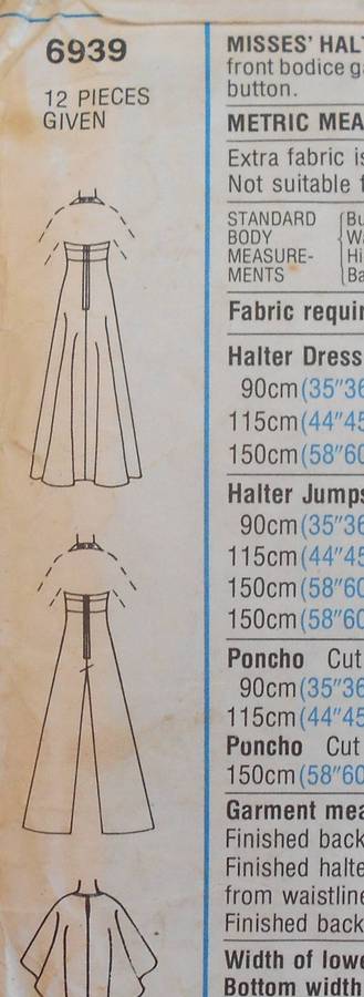 SIMPLICITY 6939 HALTER DRESS-WIDE LEG HALTER JUMPSUIT & PONCHO SIZE 12 BUST 87 CM COMPLETE