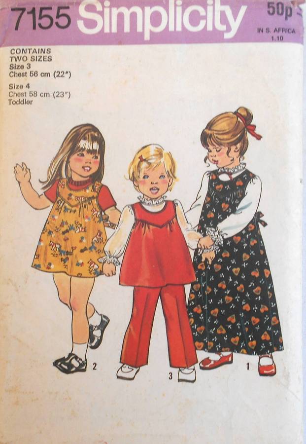 SIMPLICITY 7155 TODDLERS PINAFORE-TOP-PANTS-BLOUSE SIZES 3- & 4-YEARS CHEST 56 & 58 CM COMPLETE