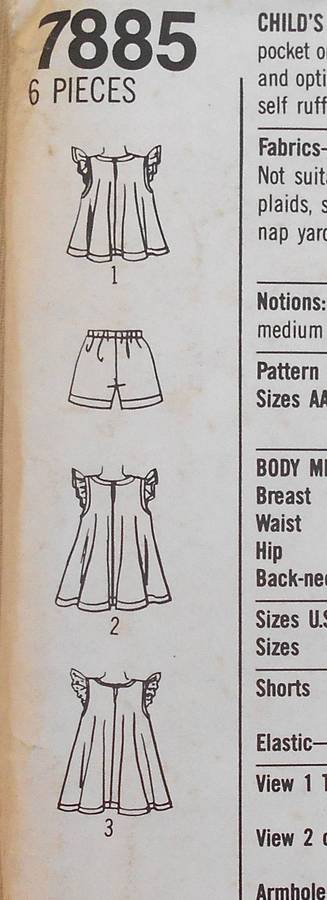 SIMPLICITY 7885 GIRLS SHORTS-DRESS-TOP SIZE 5-6X YEARS COMPLETE-CUT TO 6X YEARS