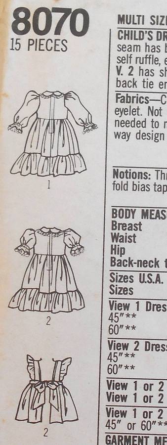 SIMPLICITY 8070 GIRLS DRESS & PINAFORE SIZE 2-6X YEARS COMPLETE-UNCUT-ONLY COLLAR CUT