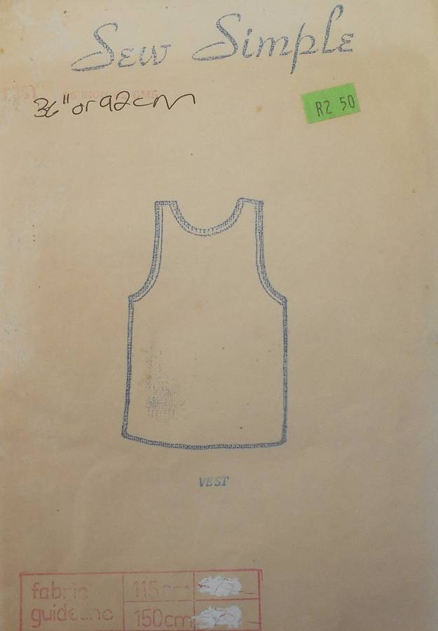 SEW SIMPLE PATTERNS 20 VEST SIZE 36" OR 92 CM