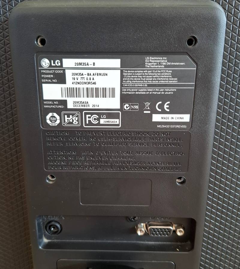 LG Monitor 19.5 Inch Including Vga Cable Plus Power Adapter