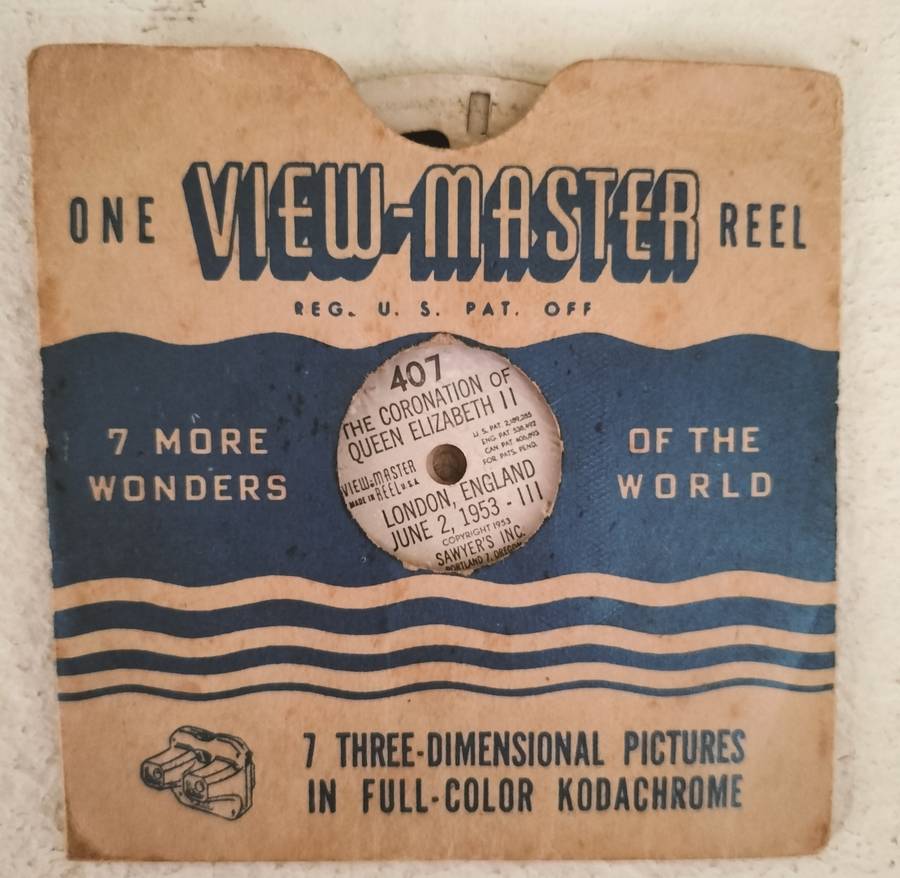Vintage Bakelite view master (stereo viewer) with 2 Coronation reels