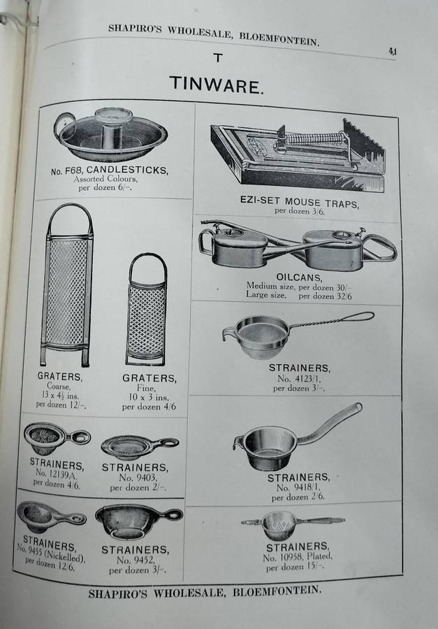 Bloemfontein History -  Shapiro's Wholesale Catalogue catalogue 1925 (44 pages)