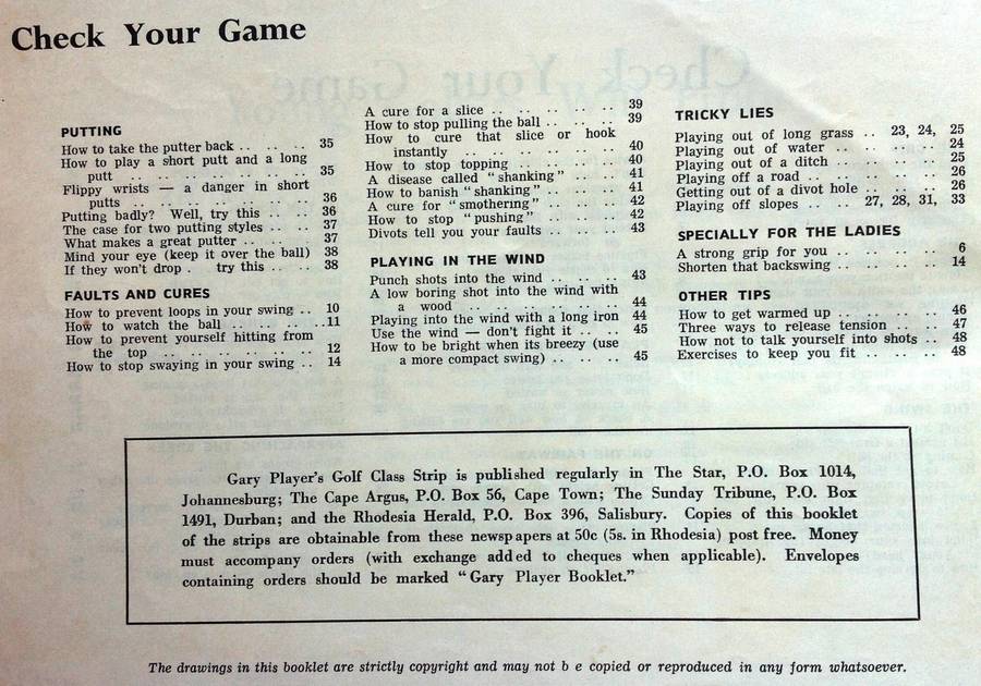 Gary Player's Golf Class as published in The Cape Argus