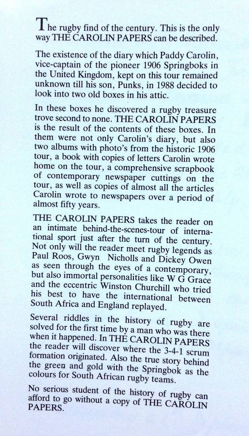 The Carolin Papers-A Diary of the 1906/07 Springbok Tour-Lappe Laubscher & Gideon Nieman-Ltd edition