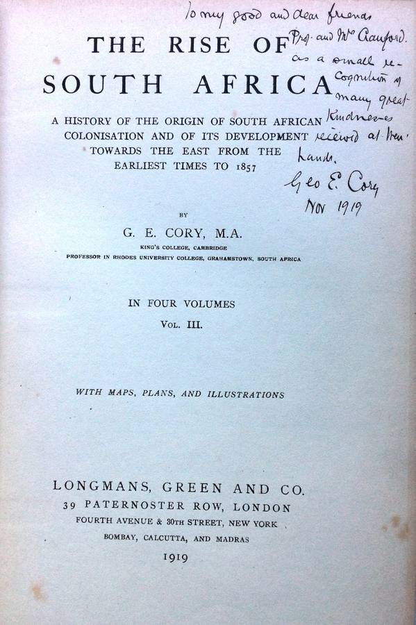 The Rise of South Africa Volume 3 - G E Cory - Hardcover Book signed by Author