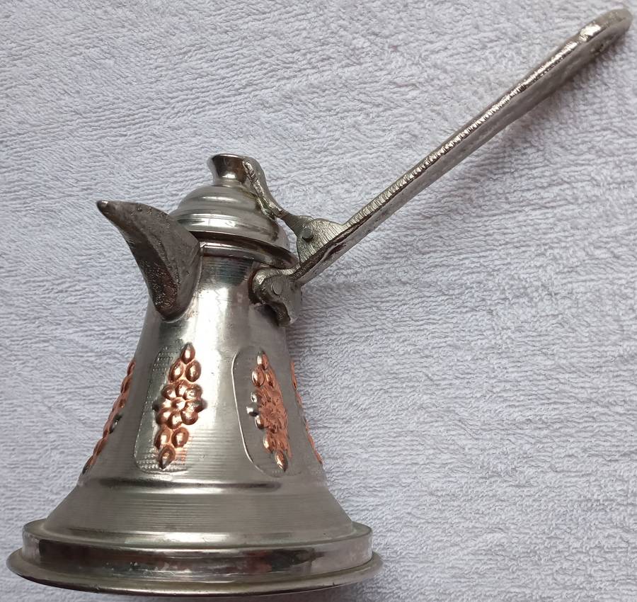 Vintage Arabic / Middle Eastern / Turkish brass tin coffee pot with lid