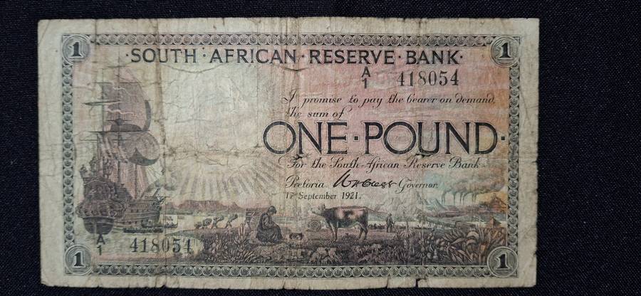 WH CLEGG ONE POUND RARE NOTE 17 SEPTEMBER 1921 A1-418054 SHIP WATERMARK