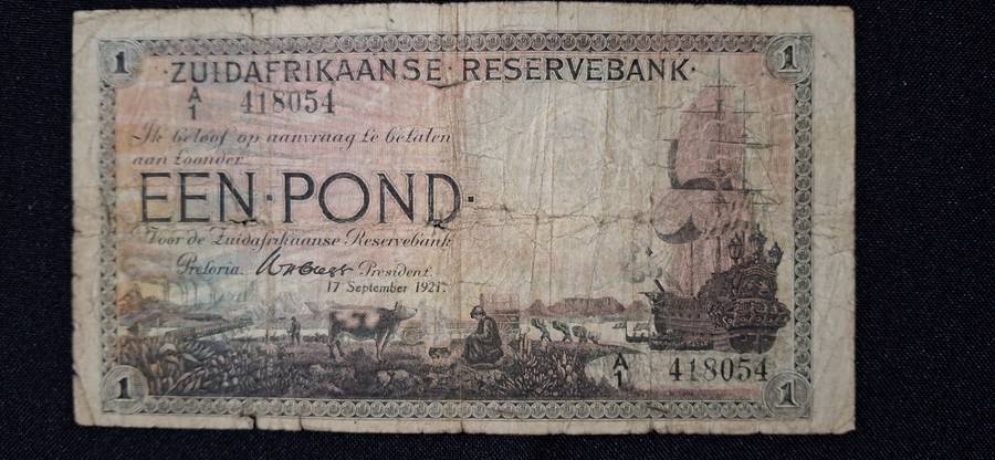 WH CLEGG ONE POUND RARE NOTE 17 SEPTEMBER 1921 A1-418054 SHIP WATERMARK