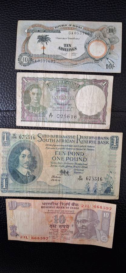 Set of 11  RSA and other WORLD Banknotes Circulated and  King Edward - Ceylon One Rupee