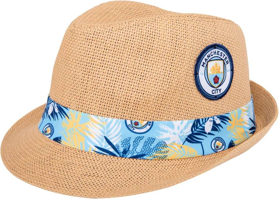 Foco Official Manchester City FC Mens Football Trilby Straw Sun Hat
