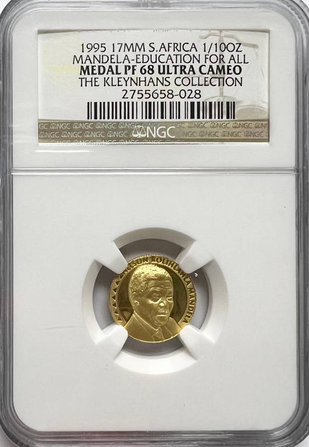 1995 17mm 1/10 oz (Mandela Education For All) Medal PF68 Ultra Cameo (The Kleynhans Collection)
