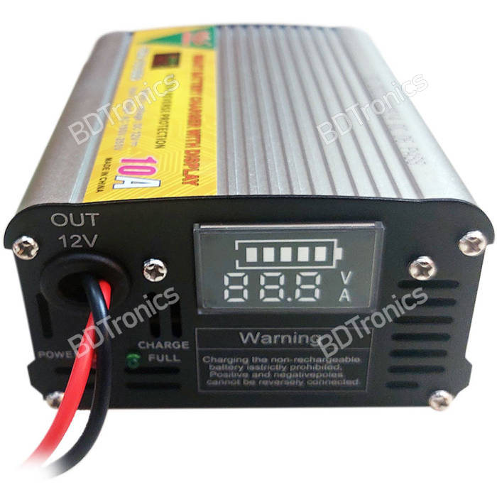 12V 10A Intelligent Lead Acid 3-Stage Battery Charger With Display