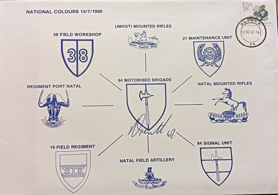 RSA 1990 FDC National Colours 84 Motorised Brigade signed by one.