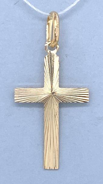 9k / 9ct yellow gold sunray diamond-cut CROSS: 13mm wide,  23mm long +bale