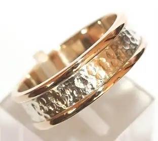 Exclusive, bold 2 tone BAND: 9k / 9ct gold, 7mm wide, size R, S or T