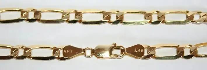 9k / 9ct gold BRACELET: 1+1 Figaro, 3.9mm wide, 21cm