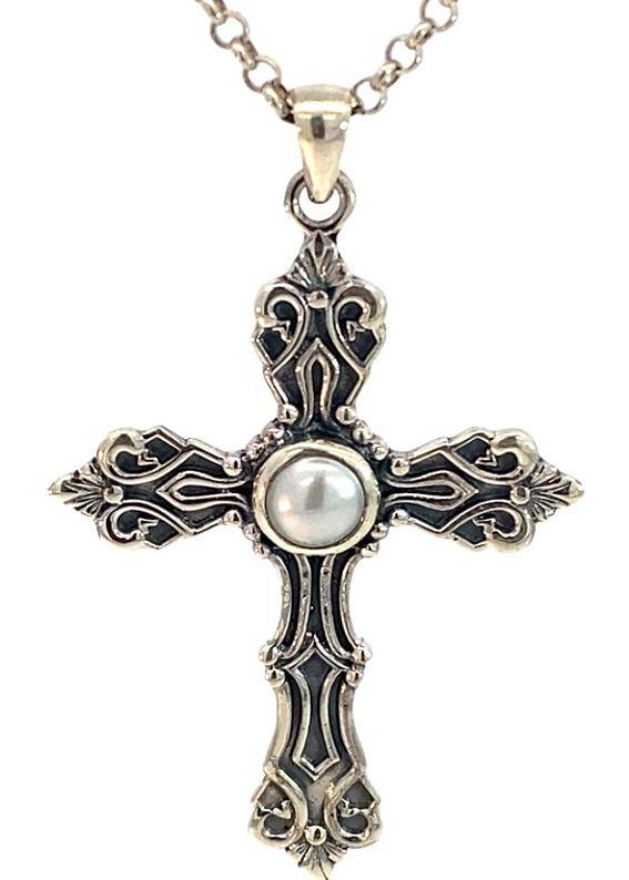 CROSS: White freshwater Pearl, 32x52mm, sterling silver  GLAMOROUS. Limited!