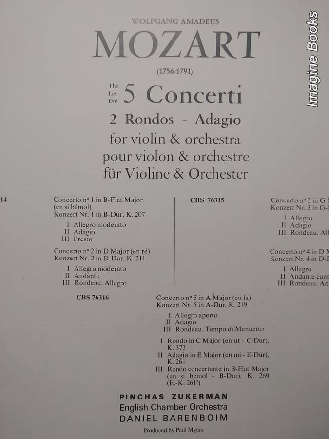 Mozart Violinkonzerte - Zukerman/Barenboim - 3 LP Set