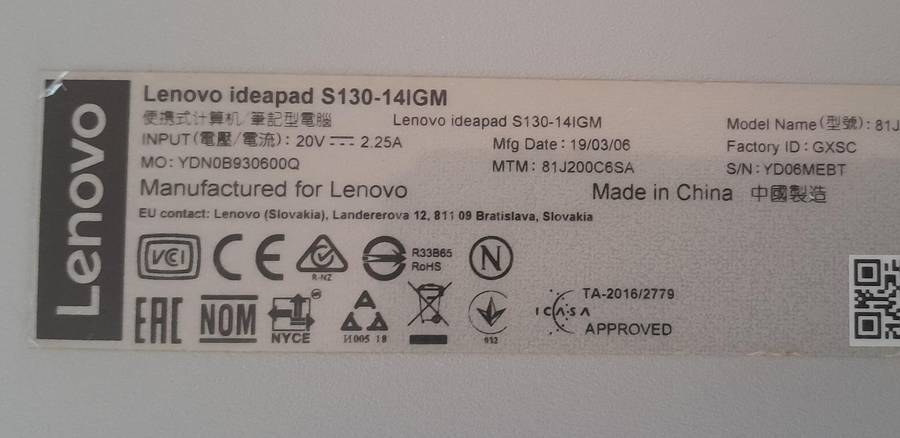 Lenovo Laptop Ideapad S130 14 Inch - 4GB DDR4 237GB SSD