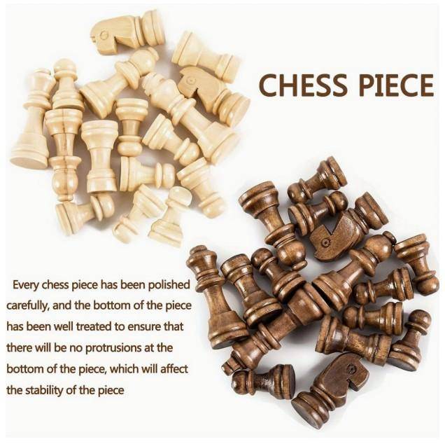 3 in 1 Wood Chess Board with Wood Game Pieces