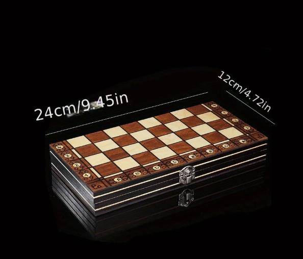 3 in 1 Wood Chess Board with Wood Game Pieces