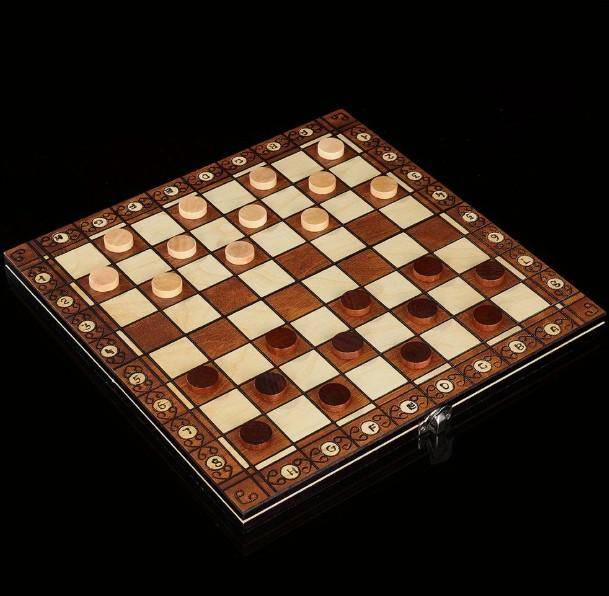 3 in 1 Wood Chess Board with Wood Game Pieces