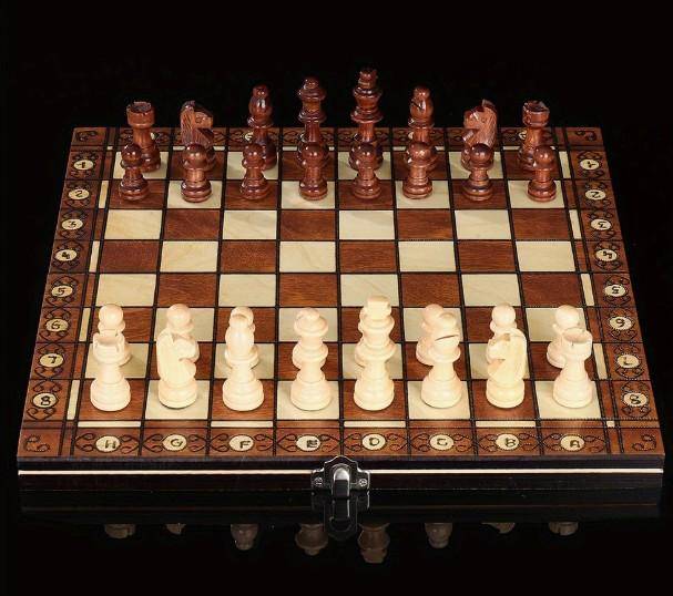 3 in 1 Wood Chess Board with Wood Game Pieces