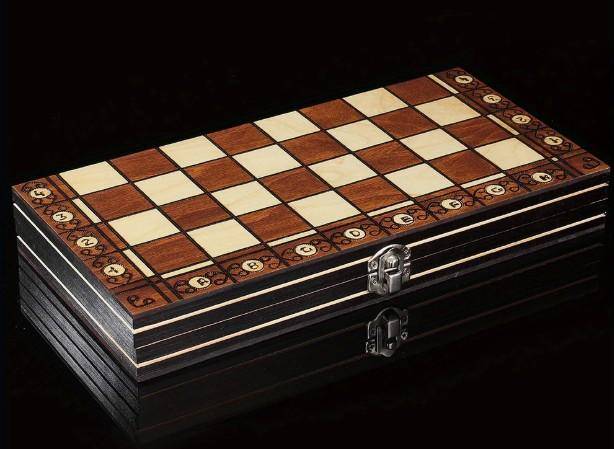 3 in 1 Wood Chess Board with Wood Game Pieces