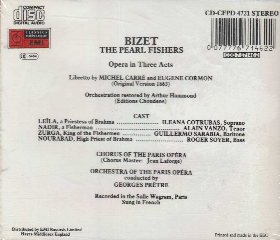 Bizet - The Pearl Fishers Double CD Import Sealed