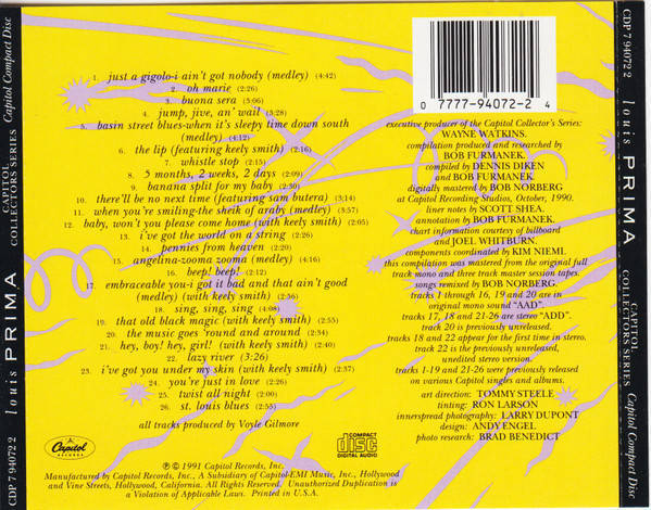 Louis Prima - Capitol Collectors Series  CD Import