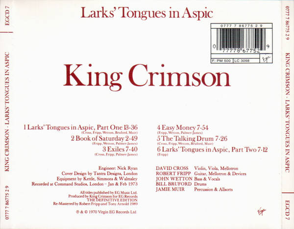 King Crimson - Larks' Tongues In Aspic CD Import