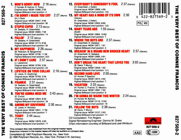 Connie Francis - Very Best of CD Import