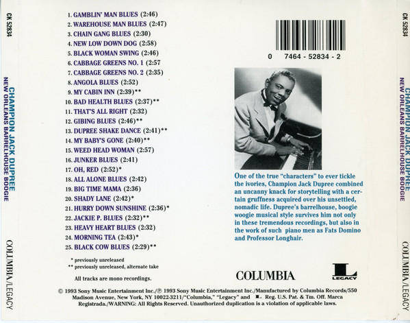 Champion Jack Dupree - New Orleans Barrelhouse Boogie CD Import