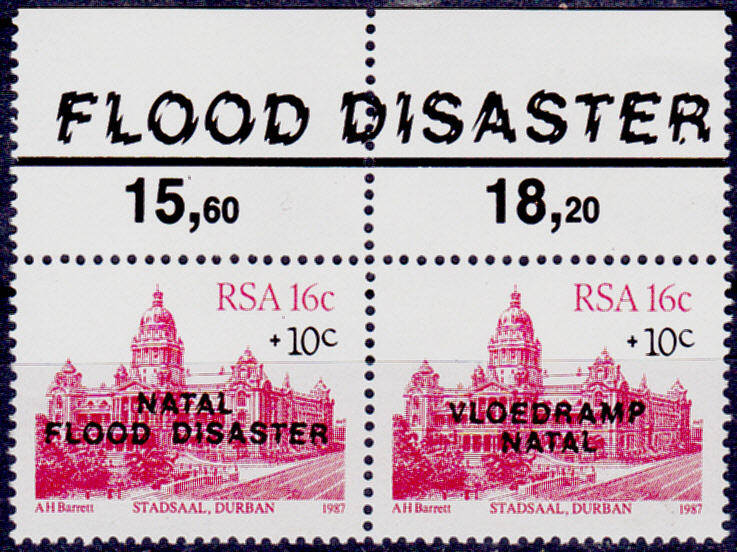 RSA 1987, 16 Nov. NATAL RELIEF FUND 1st issue, pair, MNH, CV R 5.00 view scans