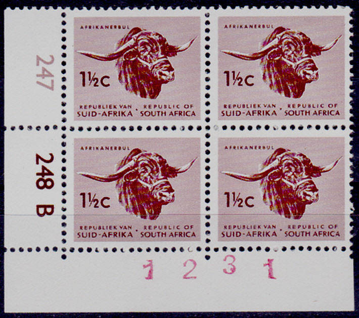 RSA 1968, May. DEFINITIVE ISSUE, 1½c control block, MNH, CV R 10.00 view scans