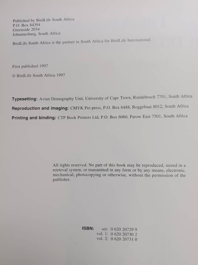 THE ATLAS OF SOUTHERN AFRICAN BIRDS DOUBLE VOLUME