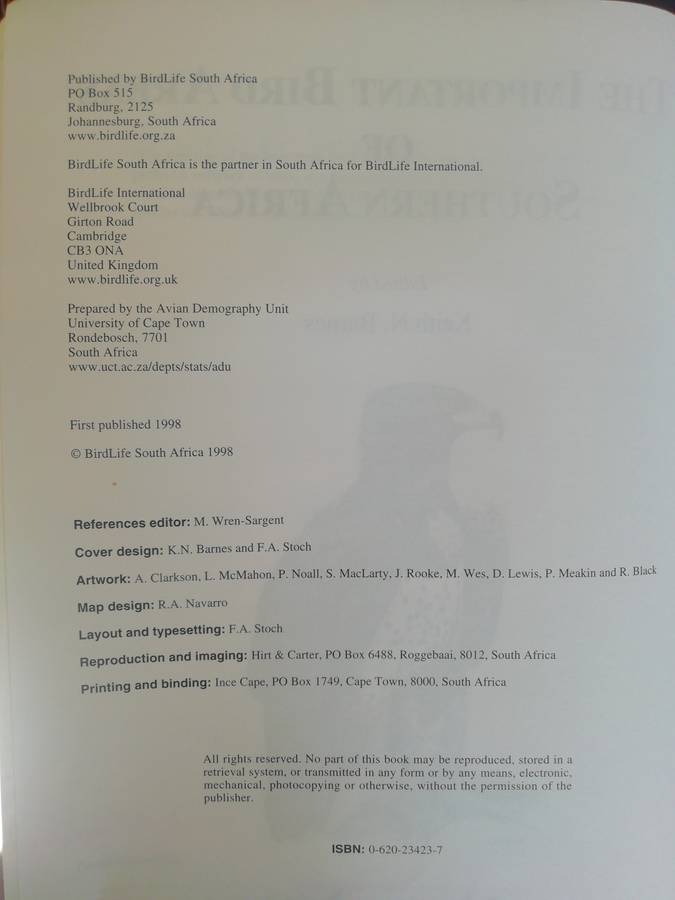 The Important Bird Areas of Southern Africa / Keith N. Barnes
