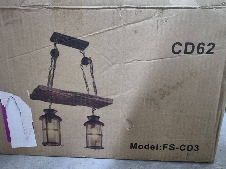 Rustic Wood & Iron 2 Lamp Pendant Chandelier CD62