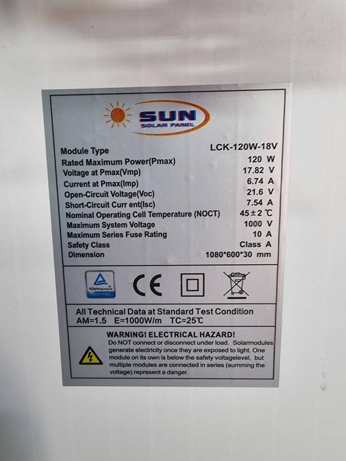 120W / 18V Monocrystalline Solar Panel SP-SUN #5