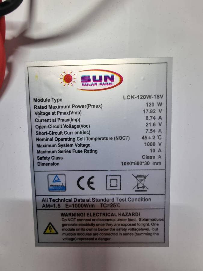120W / 18V Monocrystalline Solar Panel SP-SUN #9