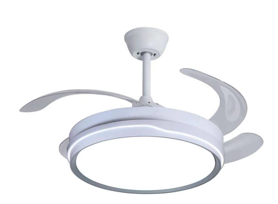 Retractable LED Ceiling Fan With Remote Control - White & Grey - 010 #1