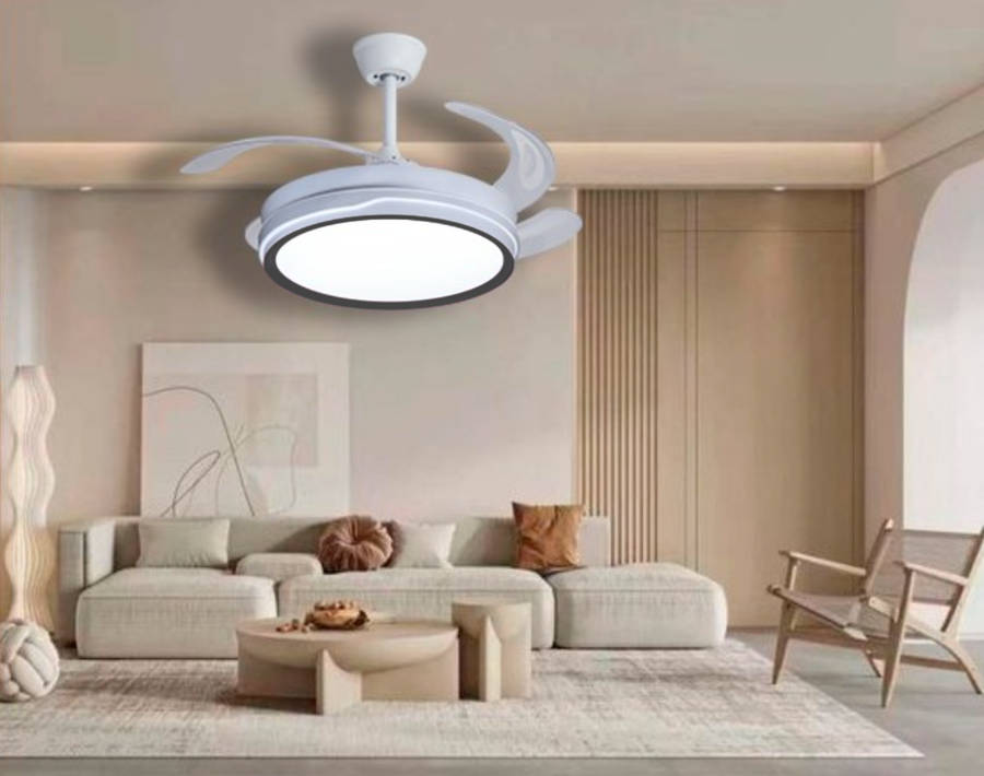 Retractable LED Ceiling Fan With Remote Control - White & Grey - 010 #1