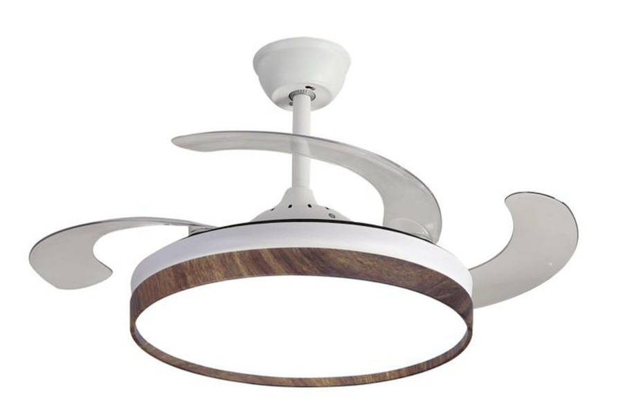 Retractable Ceiling Fan With Remote Control - 094 -  White & Walnut #39