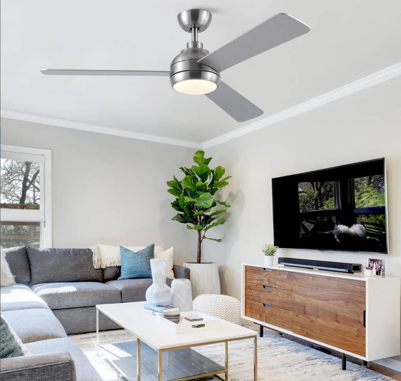 Silver/wood Three Blade LED Ceiling Fan With Interchangeable Colour Blades 664 #41