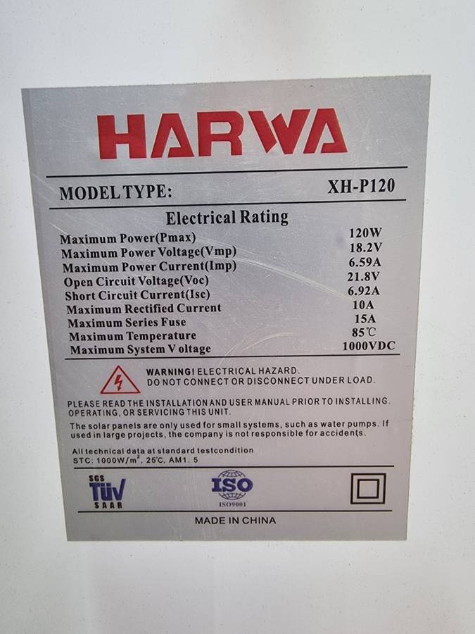120W / 18V Monocrystalline Solar Panel