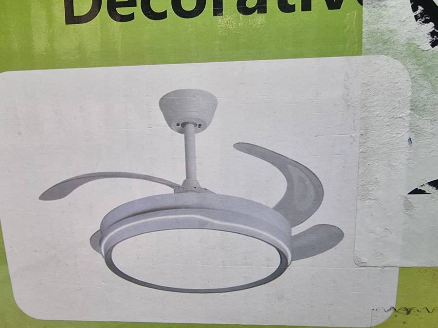 Retractable LED Ceiling Fan With Remote Control- White & Grey - 010 #47